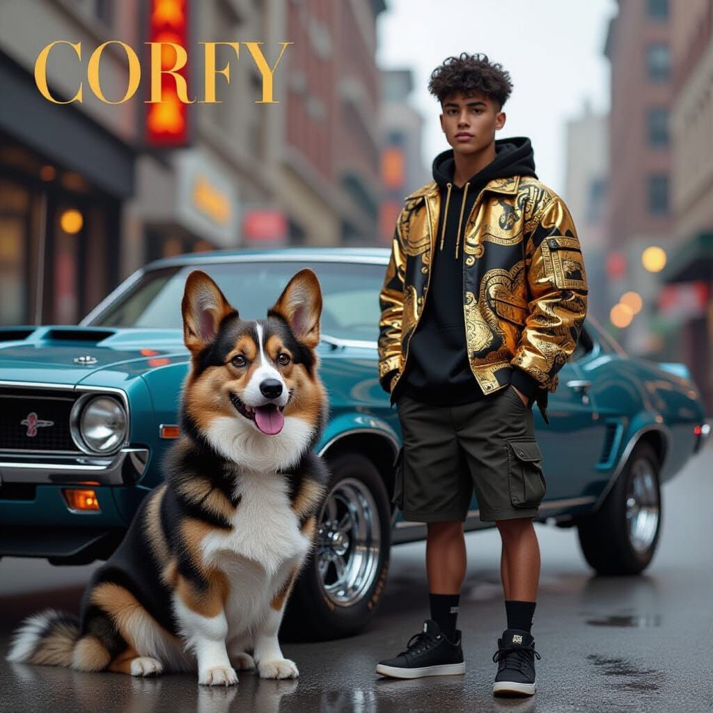 Corgi and Teen in Editorial Style Digital Illustration