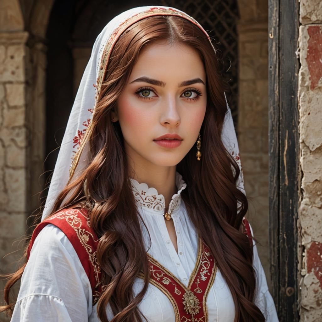 Beautiful Turkish Waitress Portrait in Hyperdetailed Style