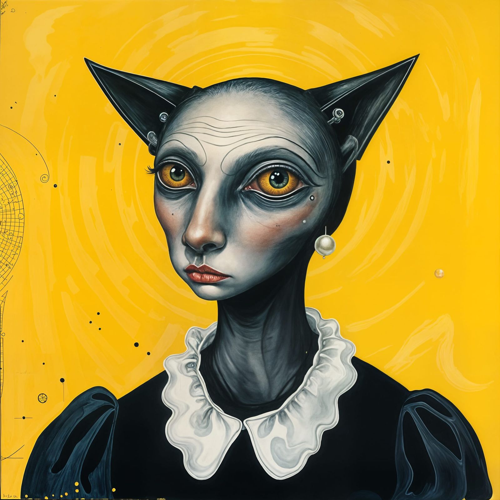 Surrealistic Horror Art in Minimalist Schematic Style