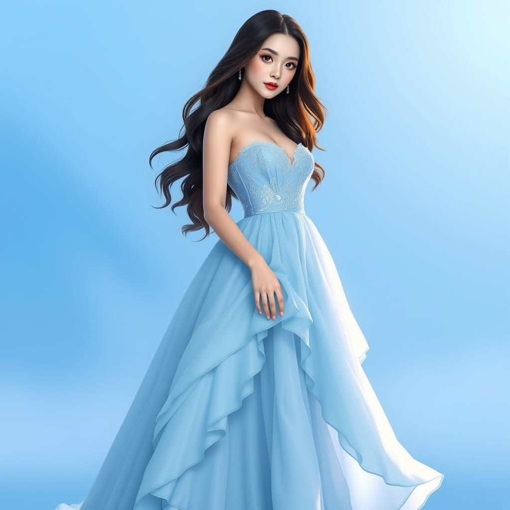 Pastel Blue Prom Dress in Anime-Inspired Style