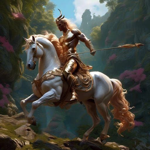 Mythical warrior on magnificent horse.