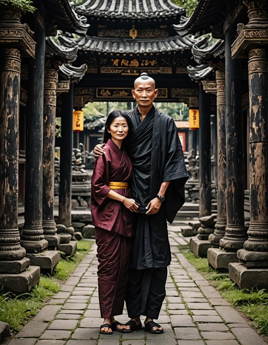 Beautiful Buddhist Couple in Traditional Clothing