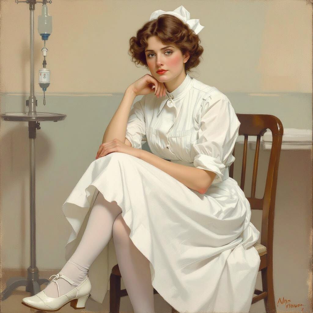 Nurse in 1900s Style, Sargent-Mucha Aesthetic