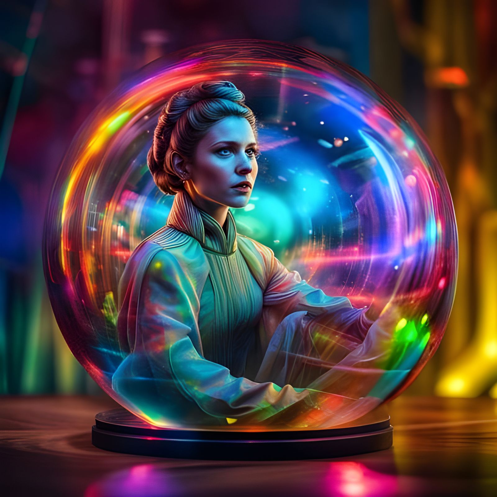 Princess Leia in Crystal Sphere with Psychedelic Refractions