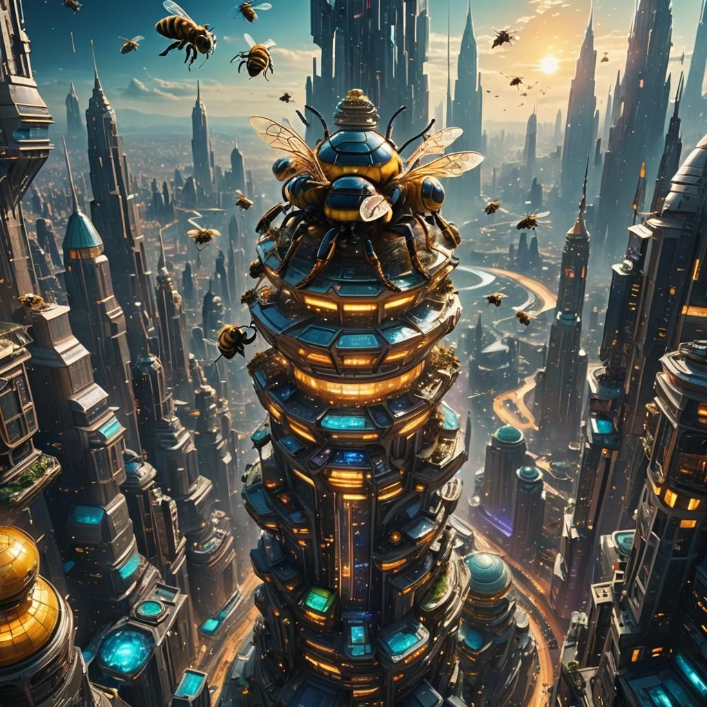 Luminescent Hive Metropolis: Digital Art