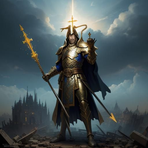 Victorious Battle Priest in Oil Painting Style