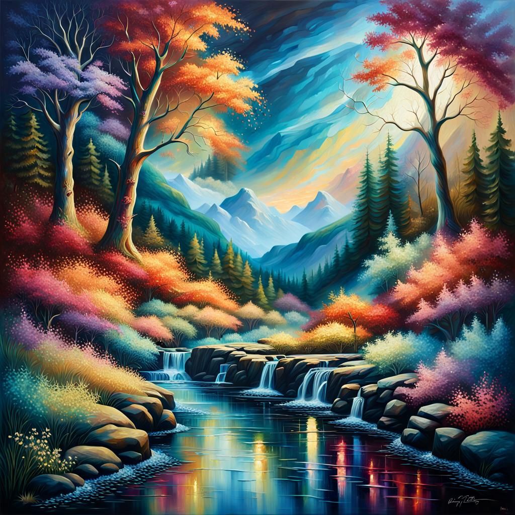An oil painting depicting the enchantment and magic of iridescent textures