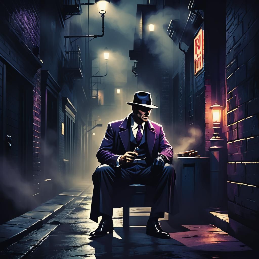 Mysterious Detective in a Foggy Night Scene