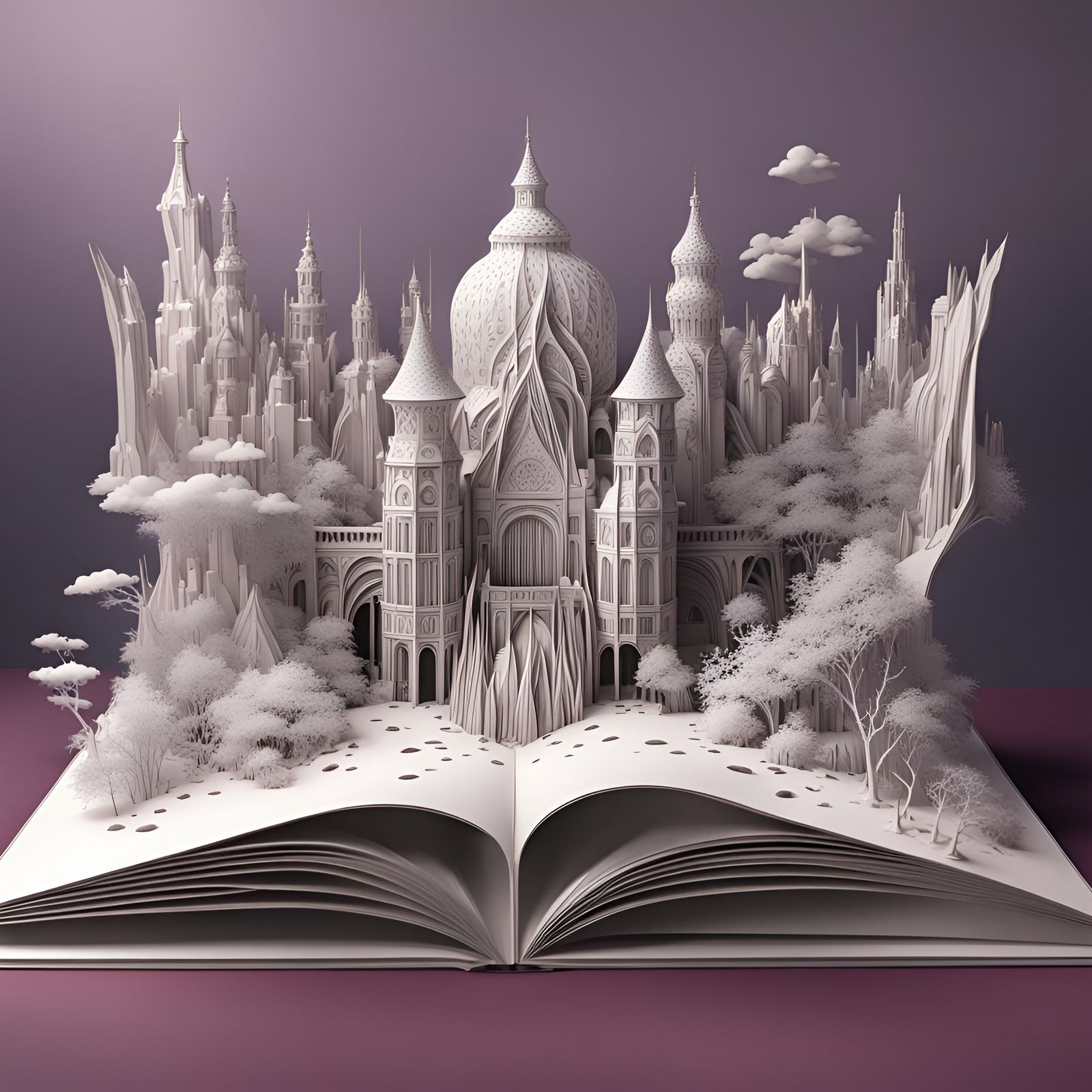 Monochromatic Pop-Up Book with Intricate 3D Details