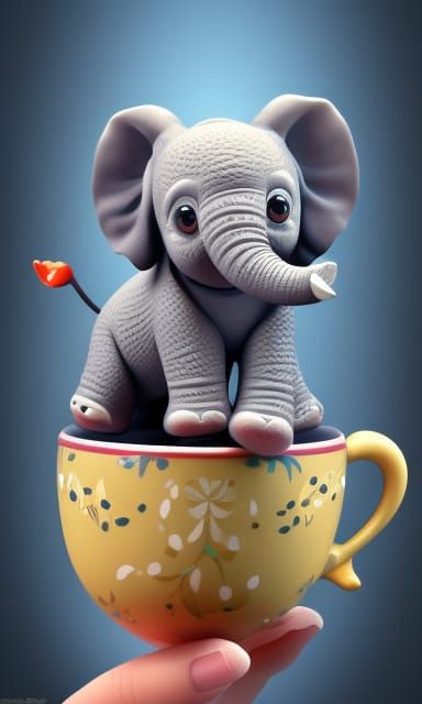 Miniature Elephant in Teacup: Pixar-Style 3D Art