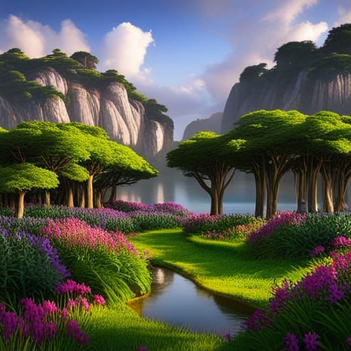 Enchanting Fantasy Landscape with Aurora