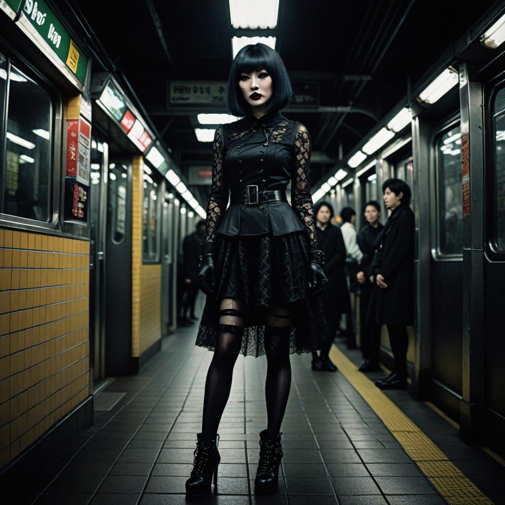 Gothic Portrait of Cross-Dresser in Jirai Kei Fashion