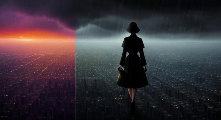 Inspirational Digital Collage: Woman in Sunset Silhouette