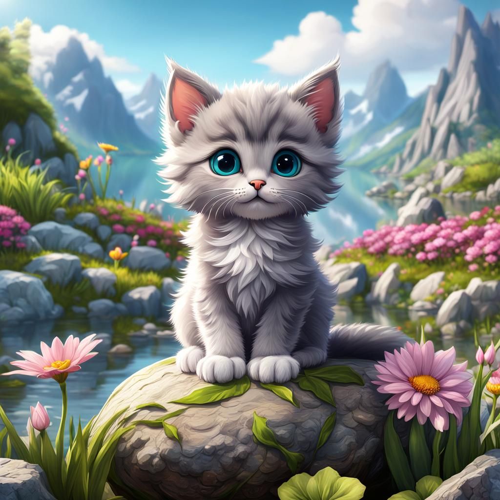 Chibi Kitten in a Fantastical Landscape, 8K