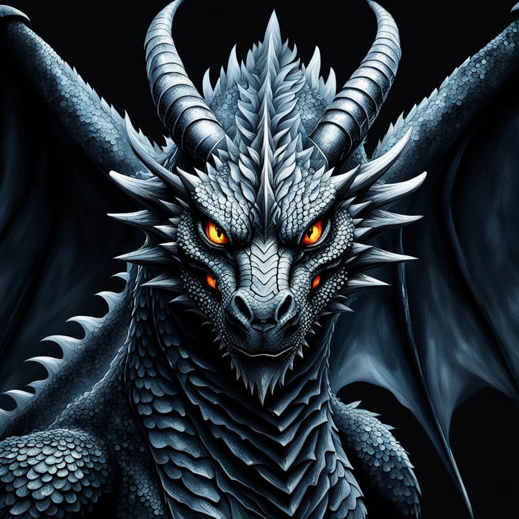 Majestic Diamond-Black Dragon with Fiery Eyes