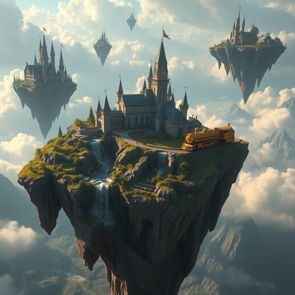 Mystical Floating Islands in Dreamworld Landscape