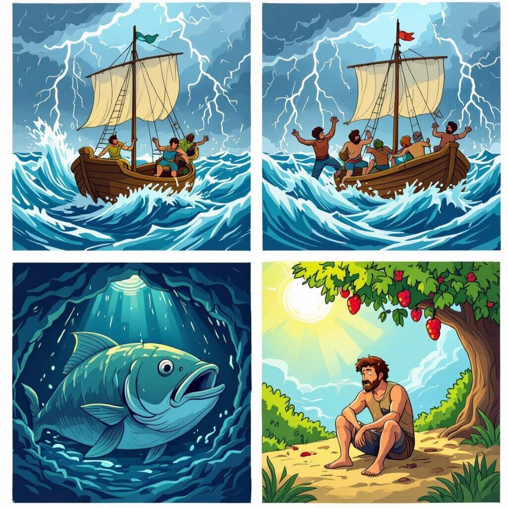 Jonah's Journey: Stormy Seas to Divine Deliverance Illustrat...