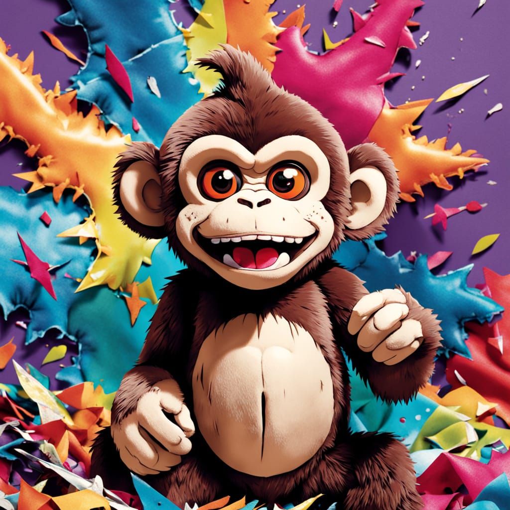 Evil Stuffed Monkey with Menacing Grin in Pop Art Style
