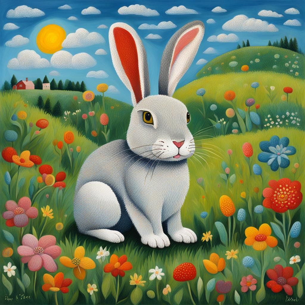 Rabbit in Naive Art Style