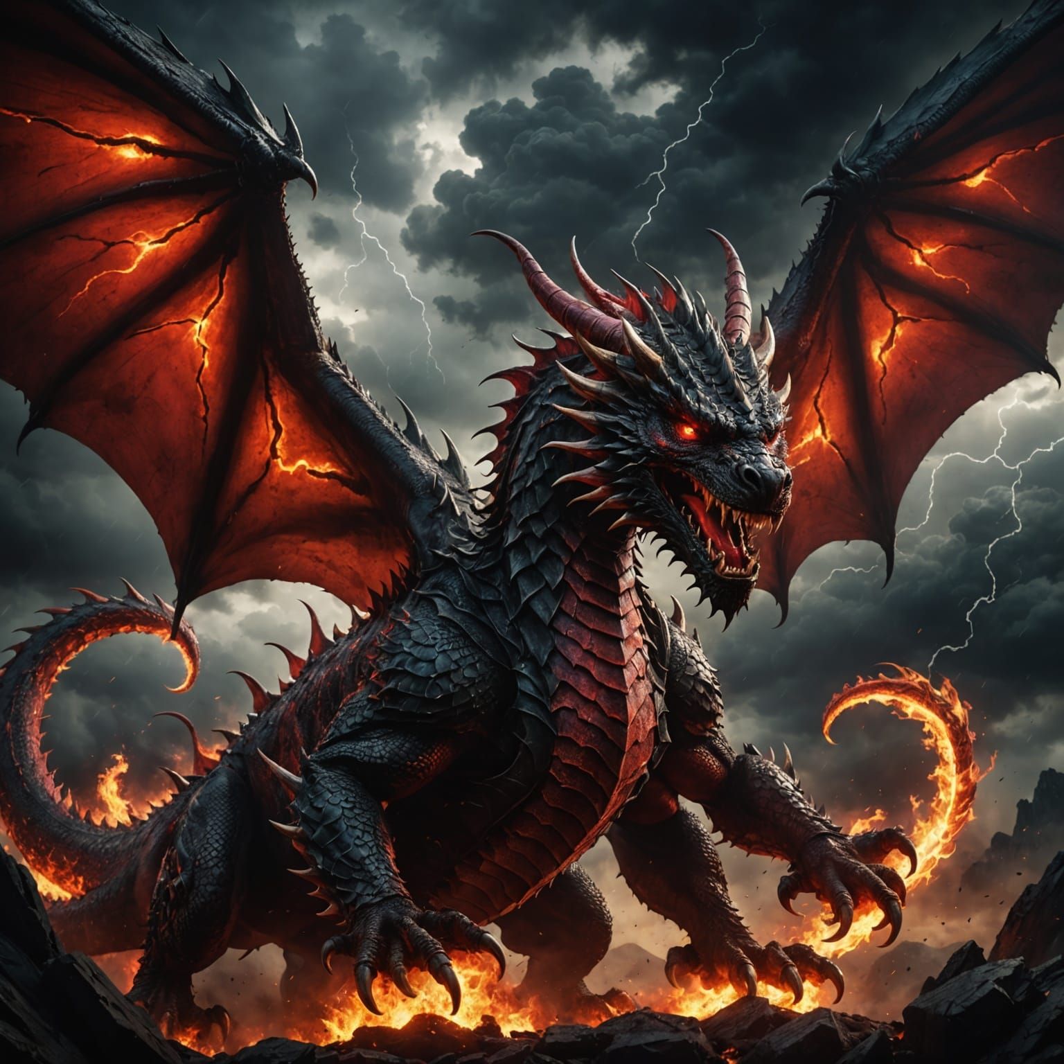 Red Dragon in Storm Clouds: Digital Matte Painting