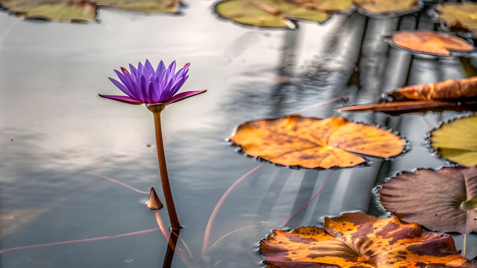 Lavender Bloom Among Water Lilies in Serene Nature Scene