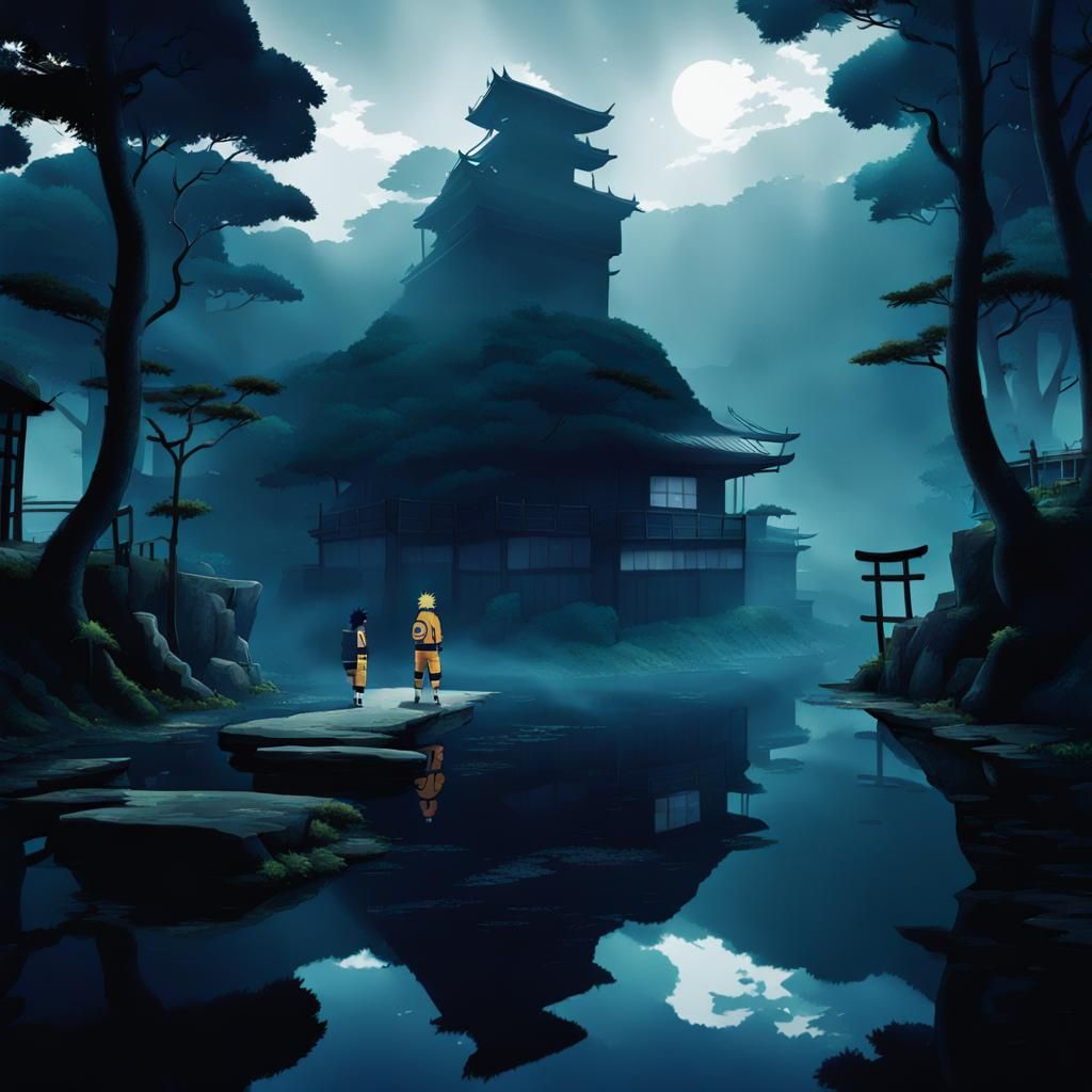 Naruto and Sasuke in Misty Dojo, Ghibli Style