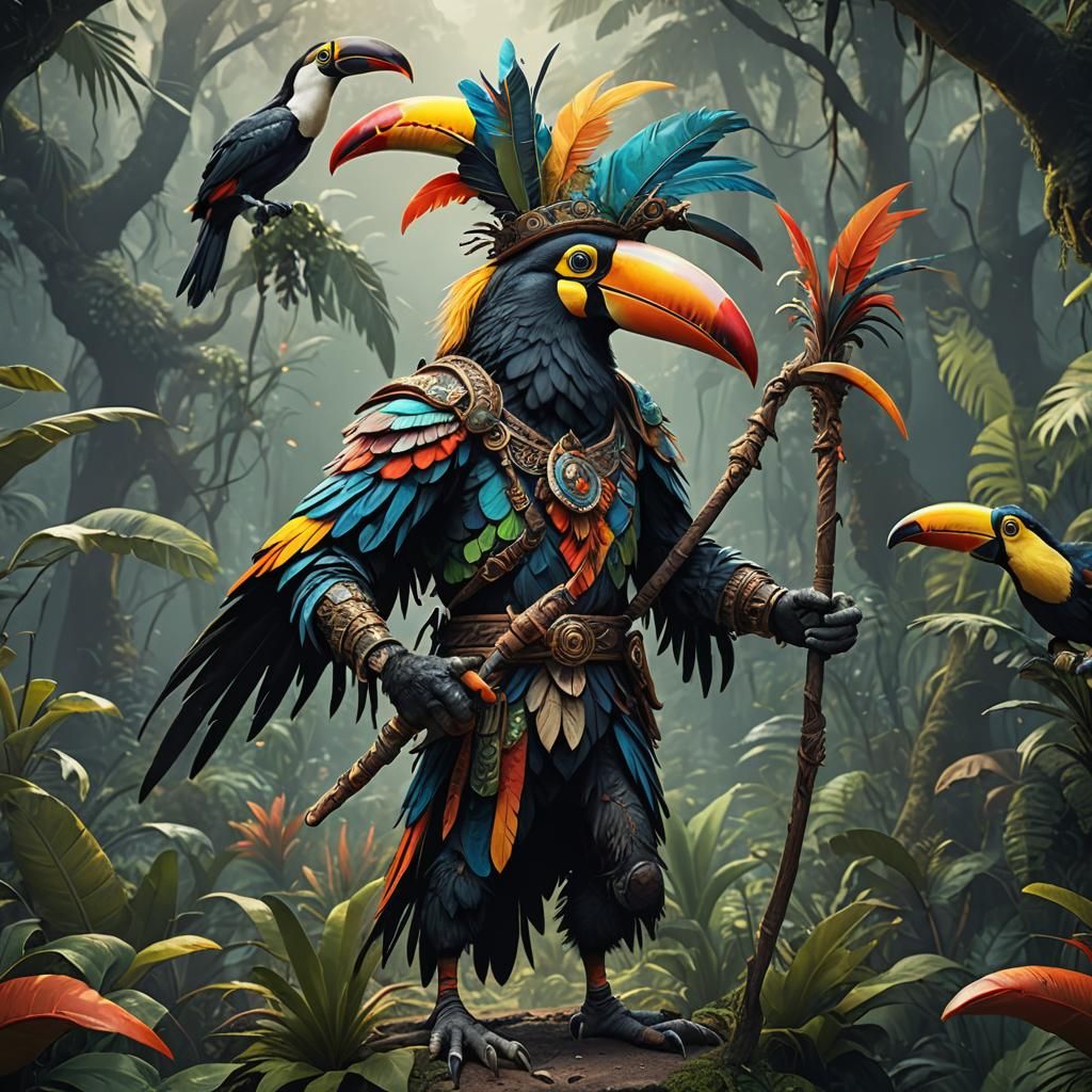 Toucan-Headed Creature with Staff: Fantasy Concept Art