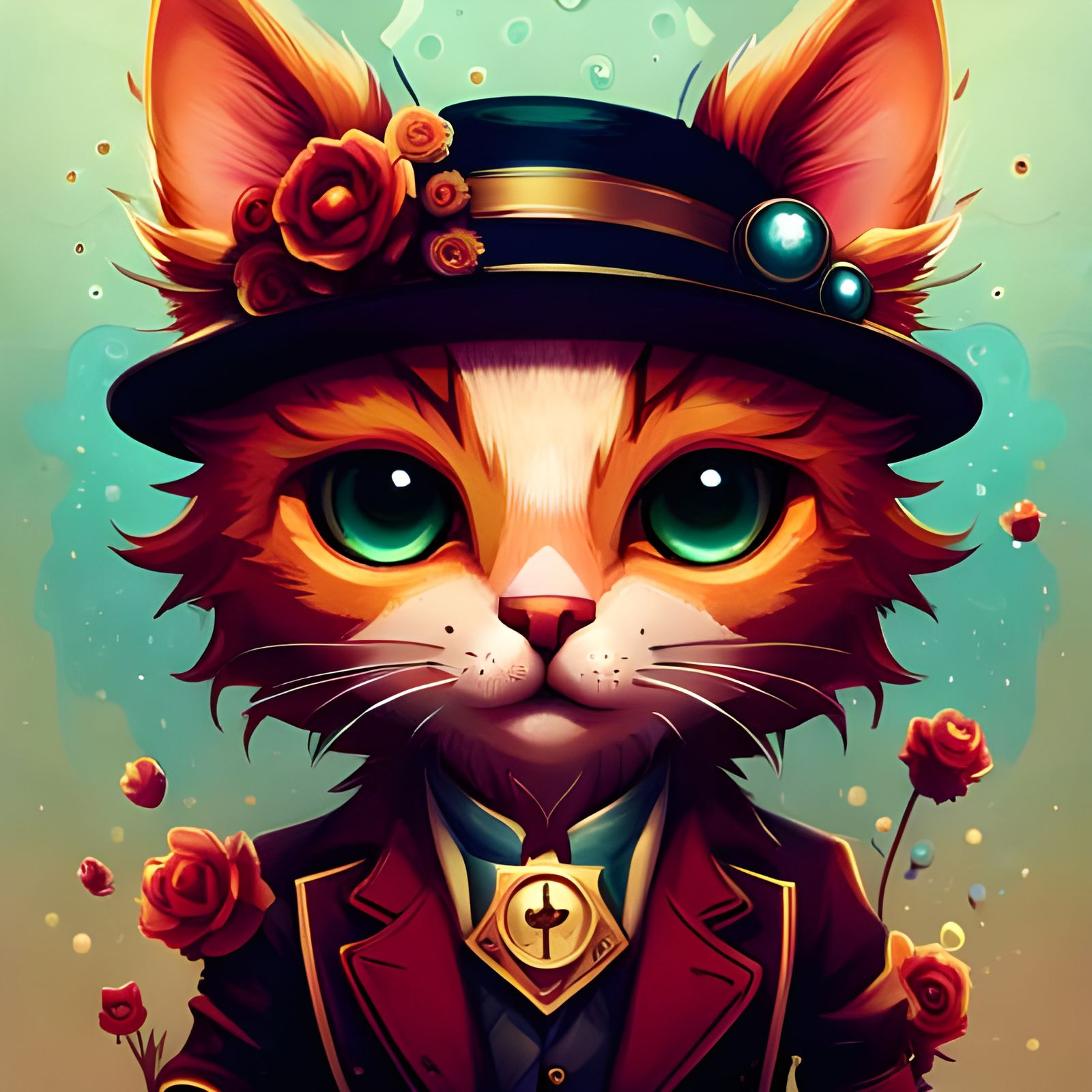 Steampunk Chibi Cat in Polychromatic Oil Gouache