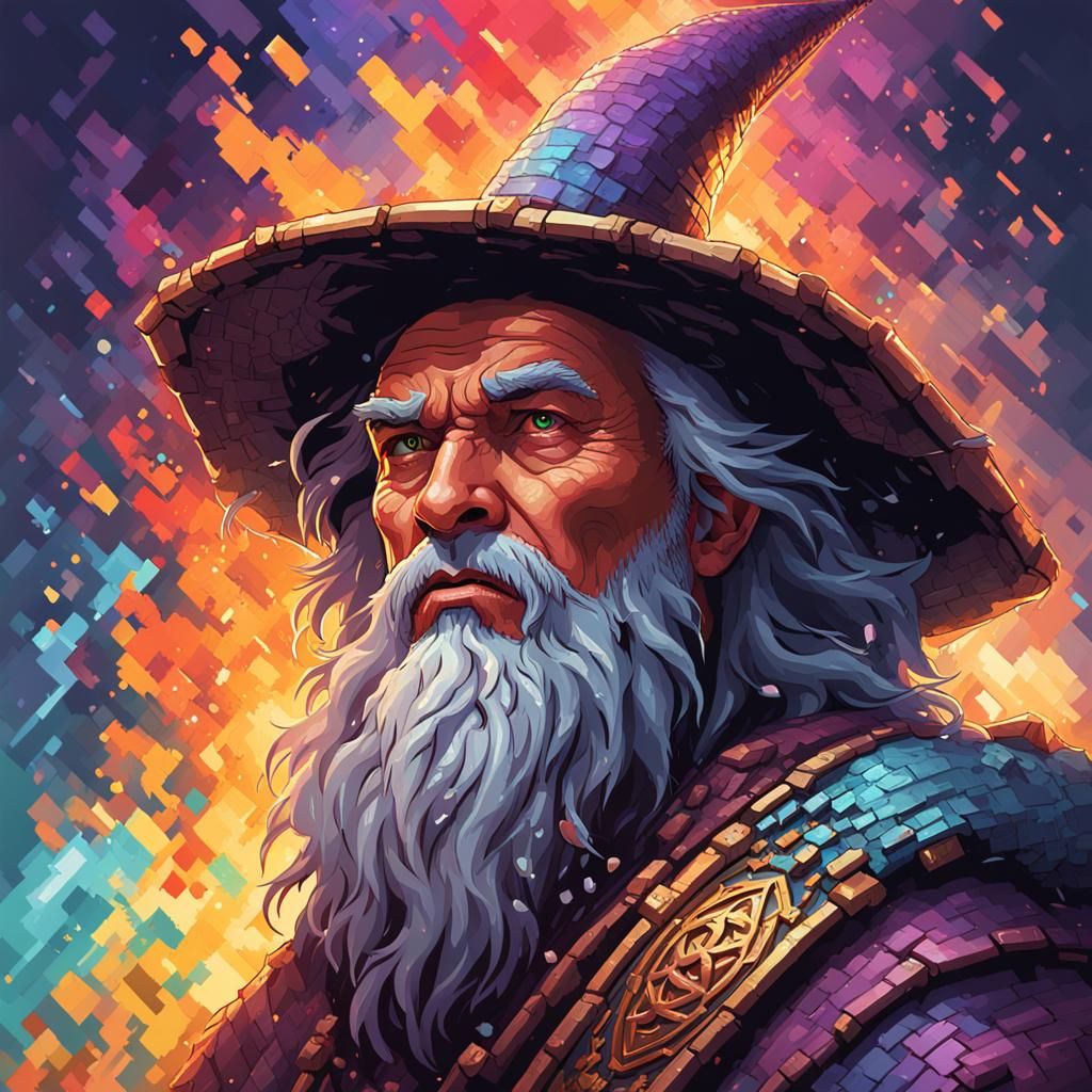 Pixel Art D&D Wizard in Hyperrealistic Style