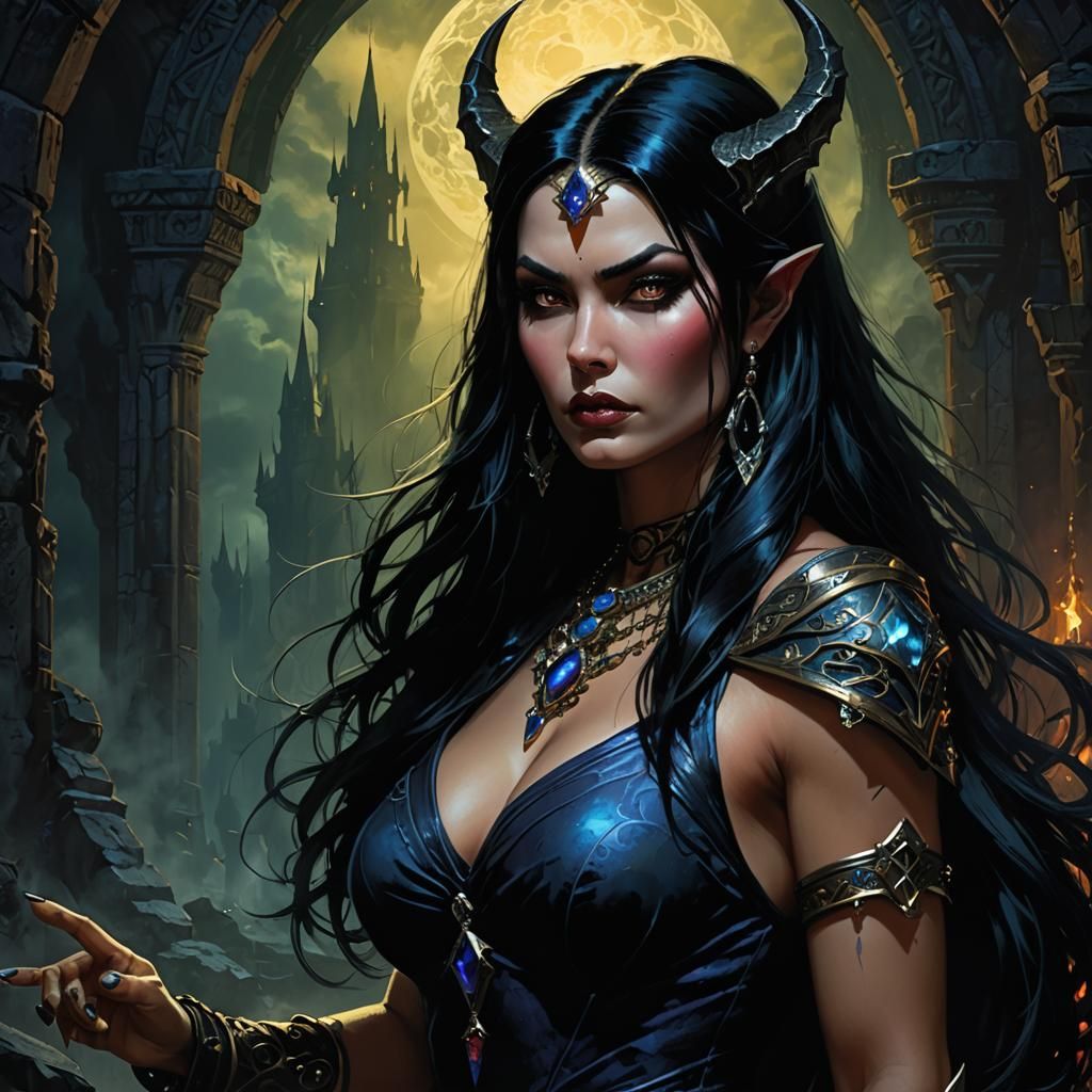 Dark Fantasy Sorceress Portrait in Jewel Tones