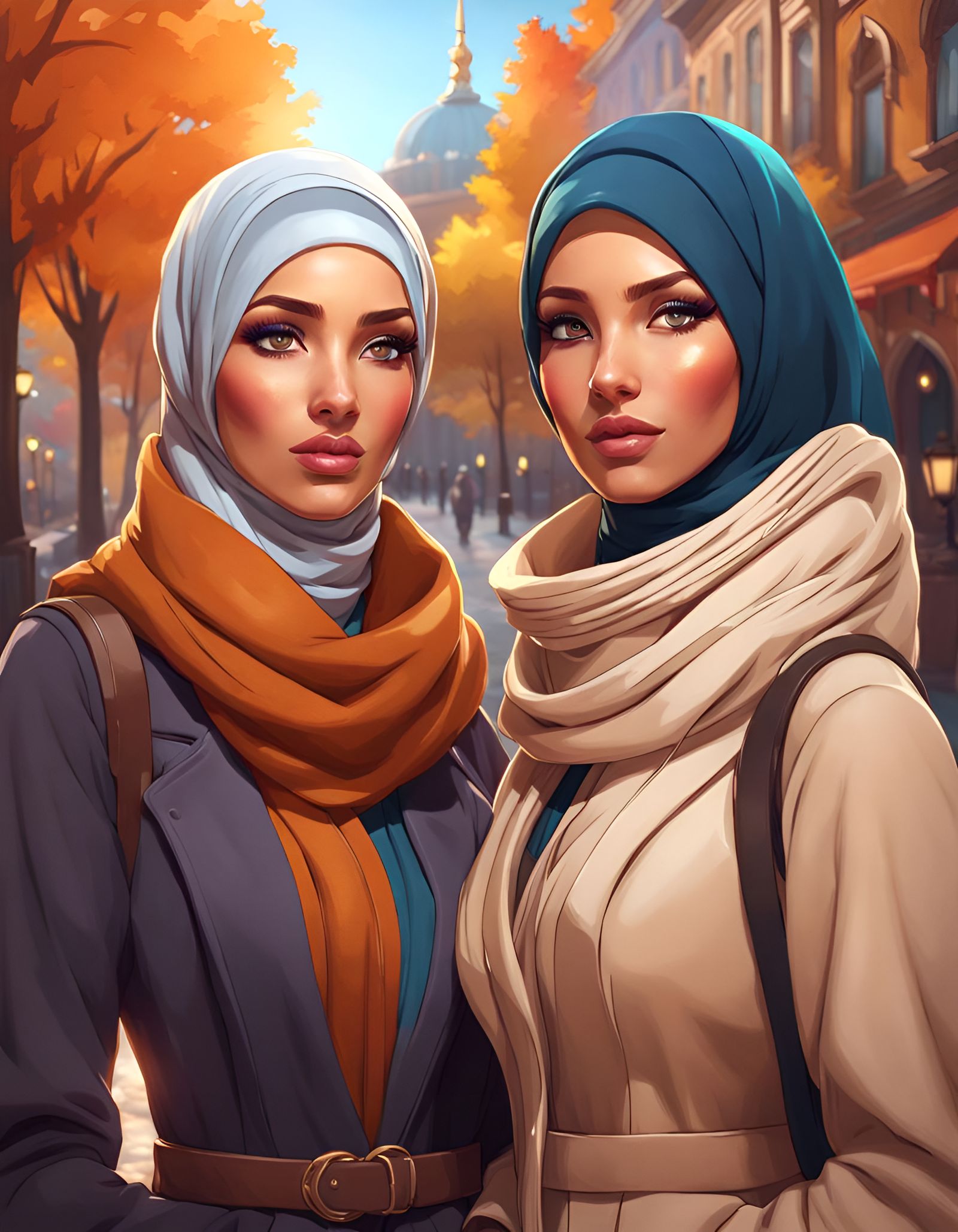 Cozy Autumn Day with Two Hijabi Women