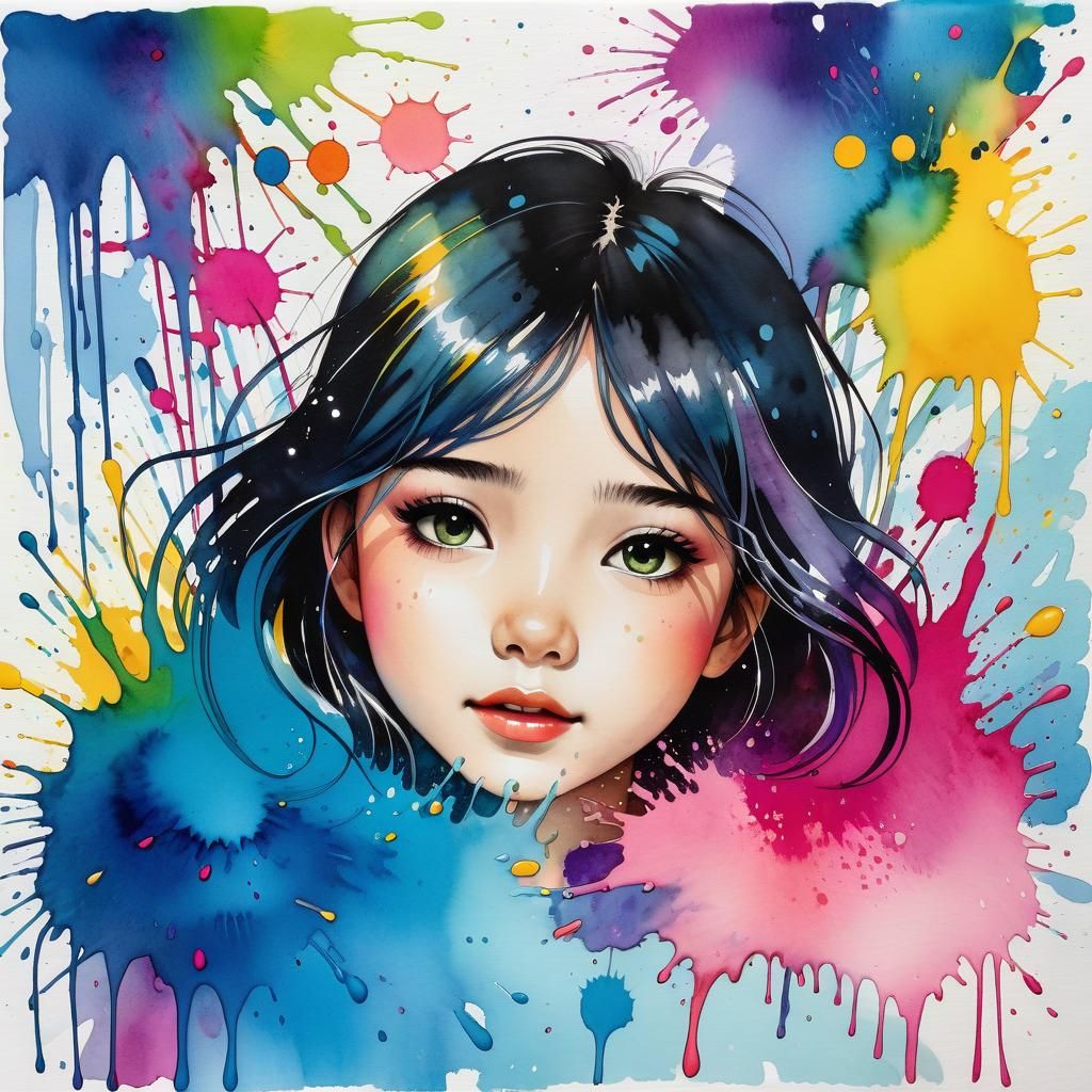 Colourful Watercolour Illustration of a Young Girl
