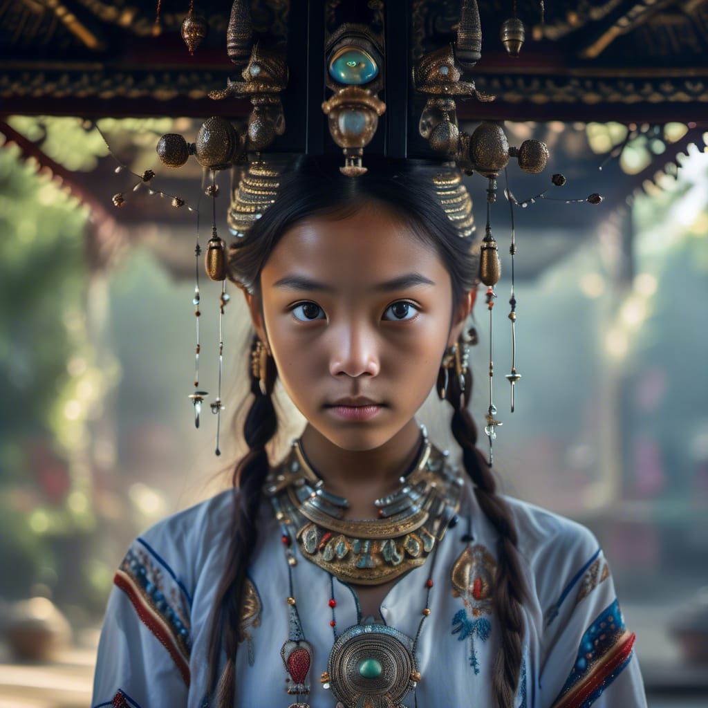 Hyperrealistic Girl Portrait with Bokeh, Studio Lighting