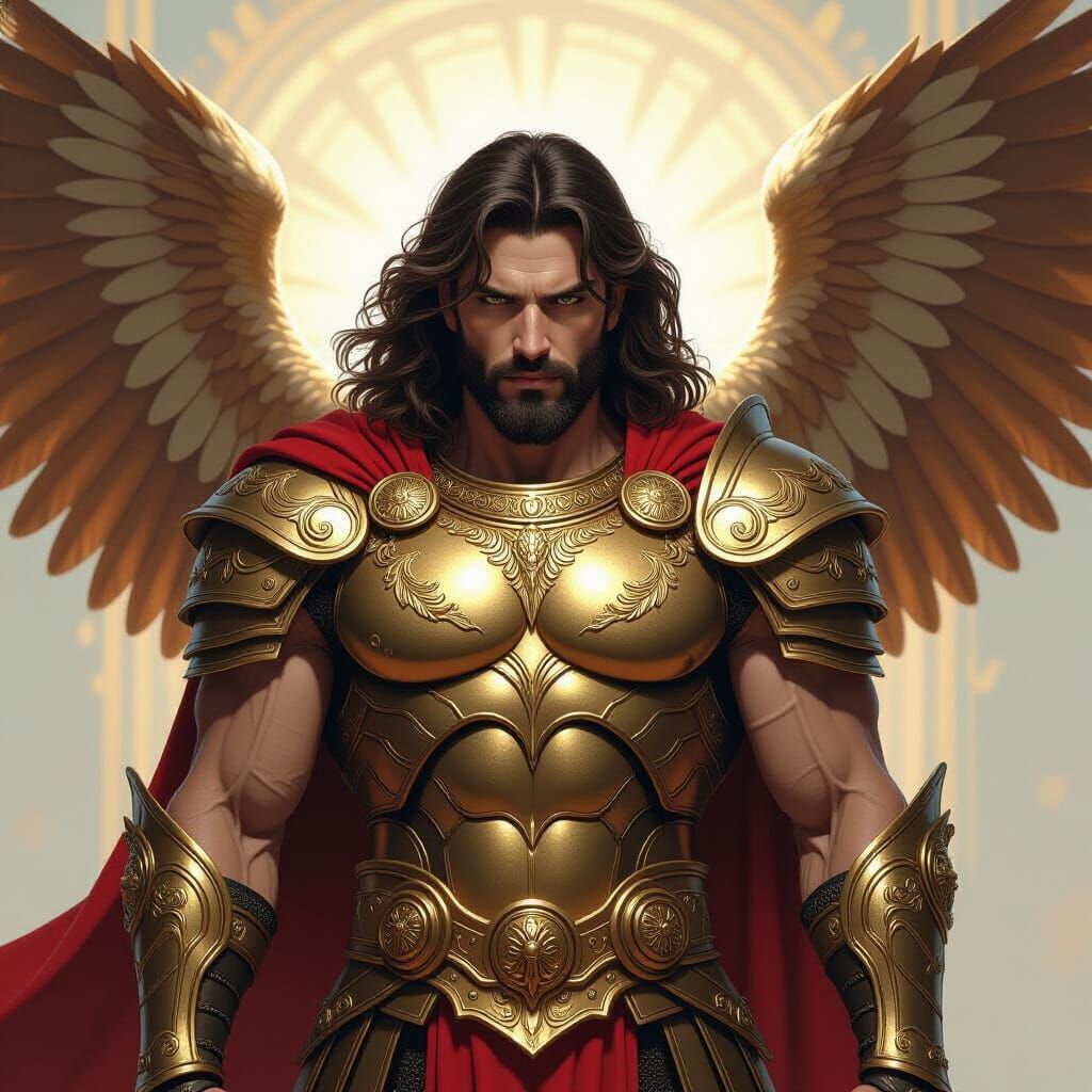 Ares, God of War, in Hyperdetailed Golden Armor