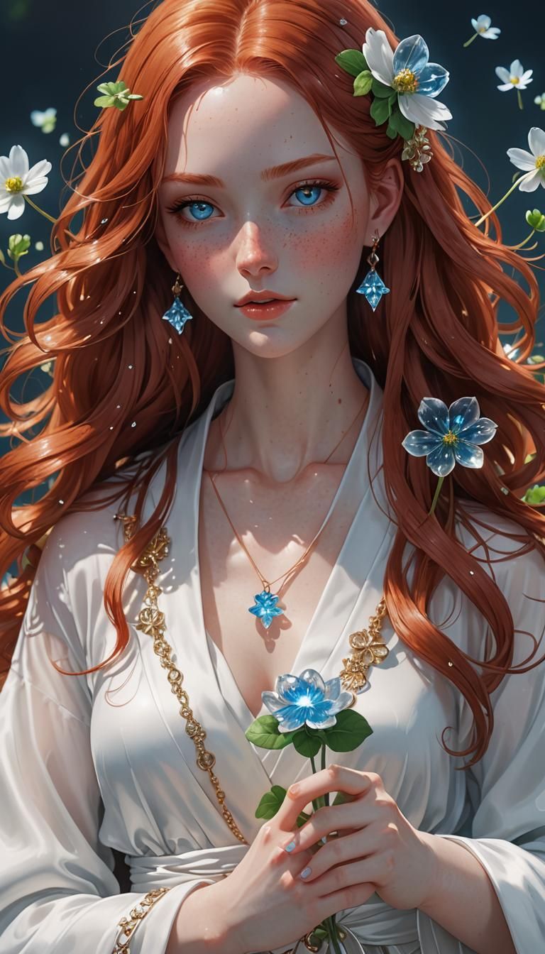 Anime Girl with Crystal Clover in 3D Art