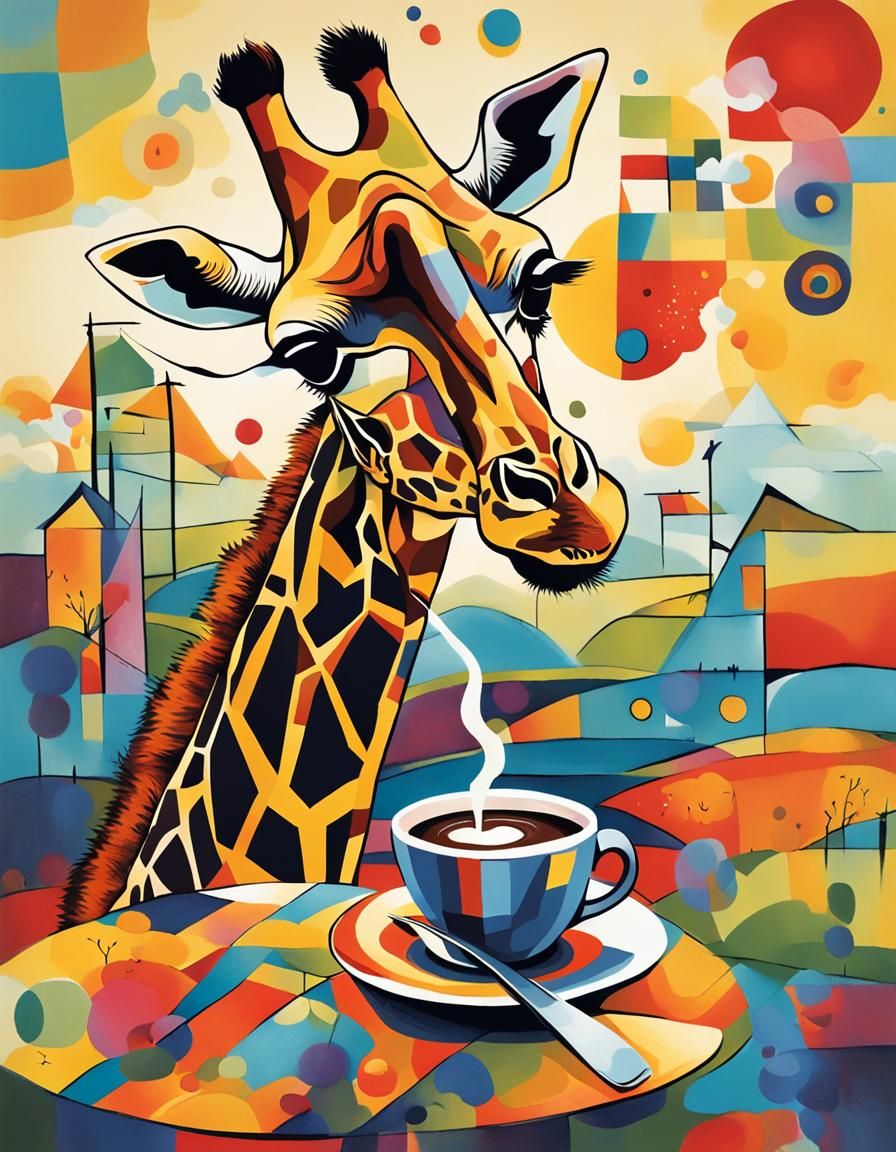 Giraffe Sipping Coffee: A Kandinsky-Inspired Artwork