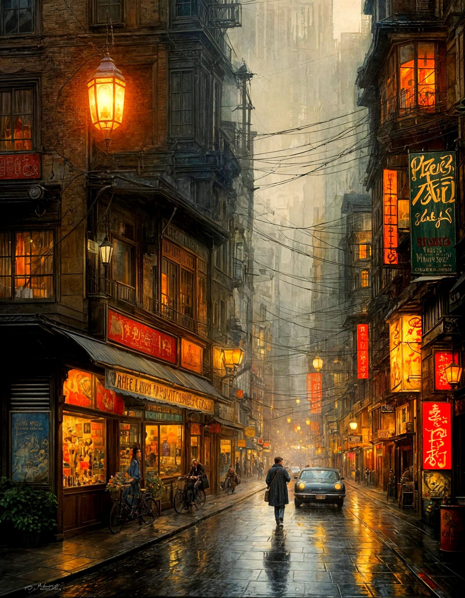 Hyperrealistic Cityscape with Vintage Charm and Sultry Eyes