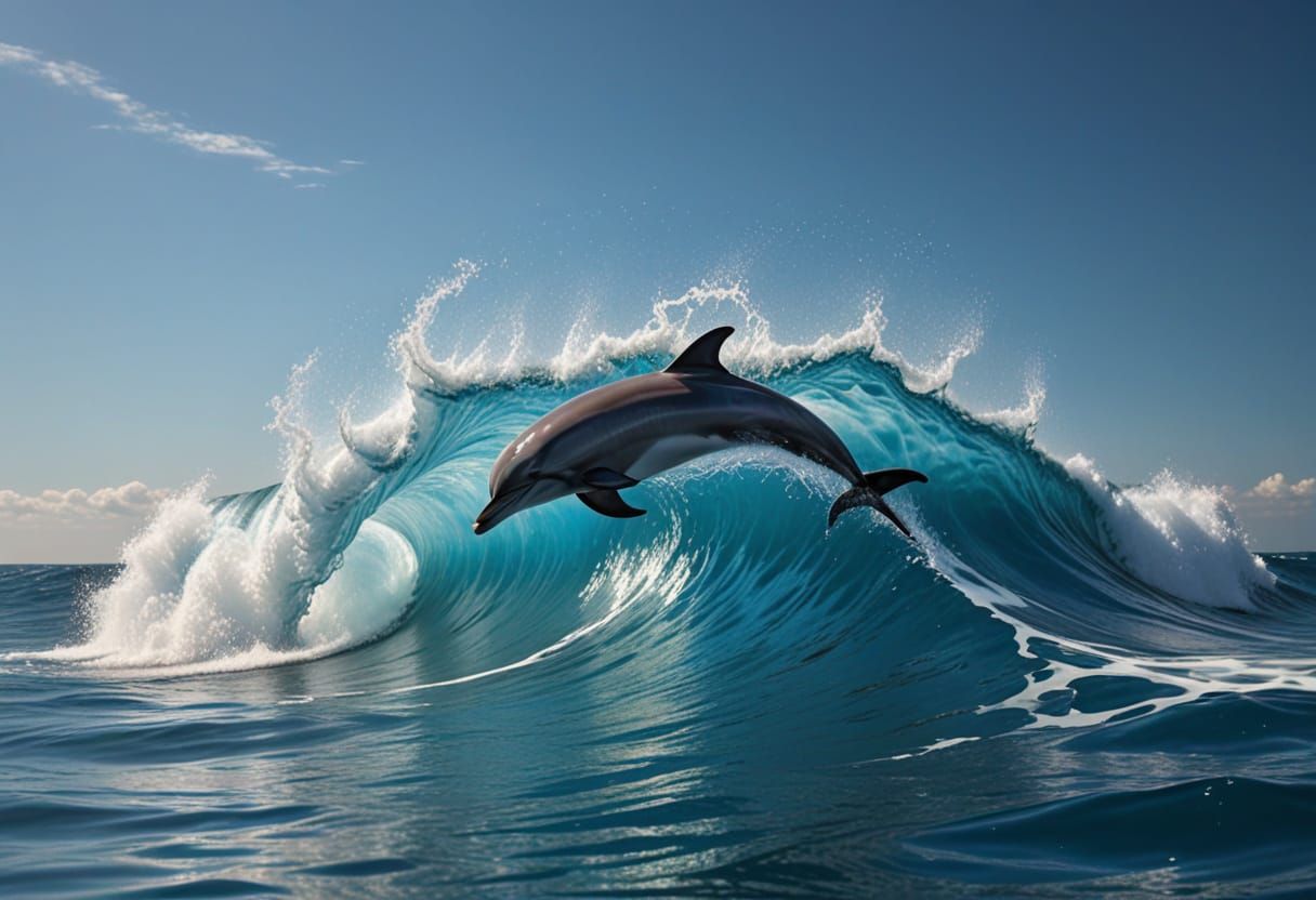 Vibrant Water Sculpture of a Jumping Dolphin in Turbulent Wa...
