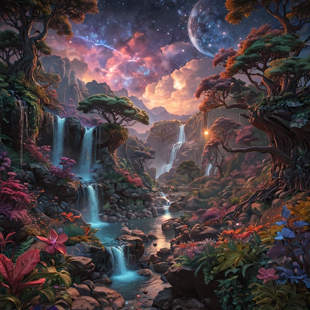 Ethereal Cosmic Realm Unfolds in Vibrant Hues