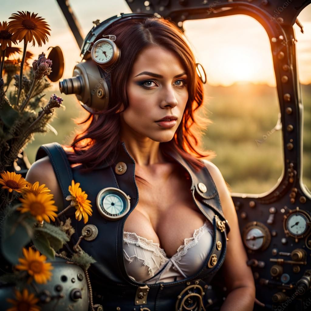 Steampunk Pilot Portrait in Evening Light