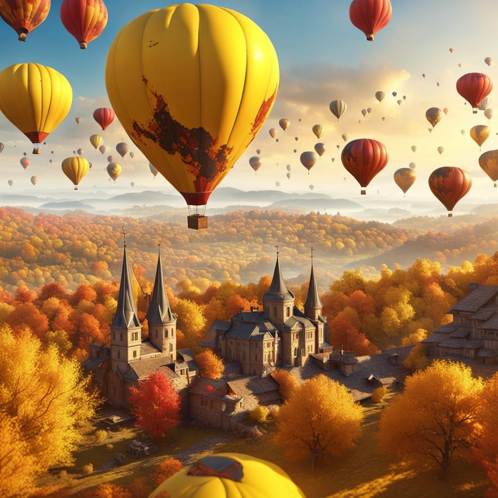 Cappadocia Balloons Over Autumn Landscape: 8K Resolution