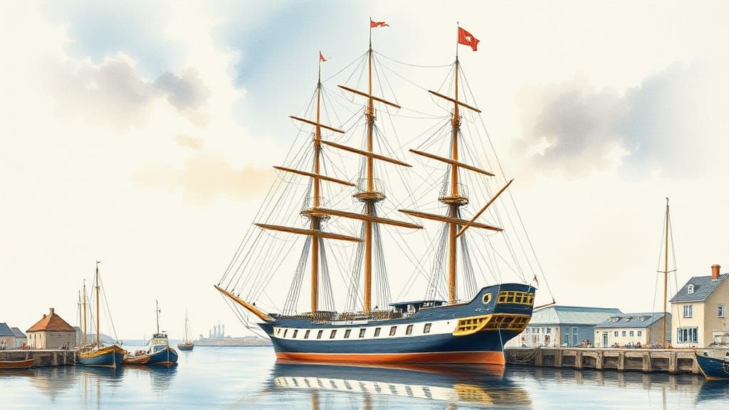 Historical Sailing Ship in Muted Watercolor