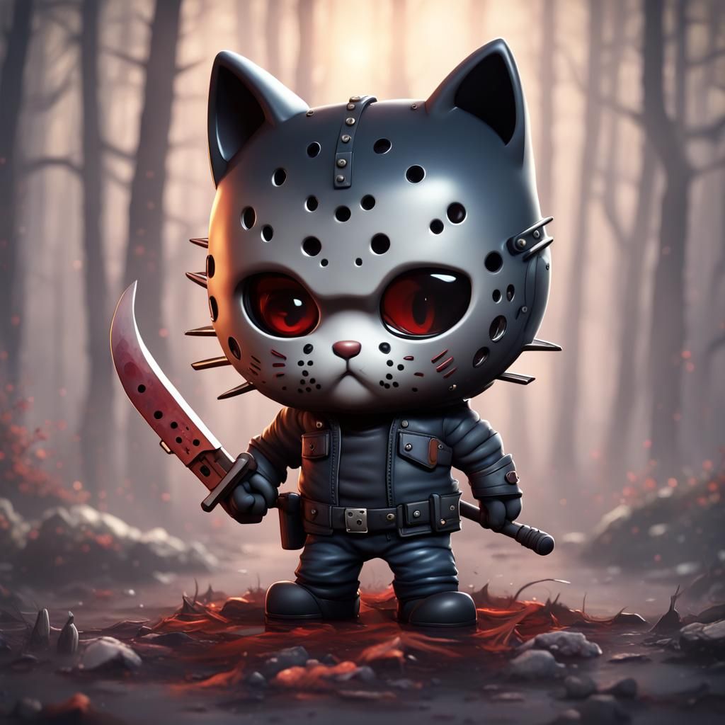 Cute Chibi Cat as Jason Voorhees