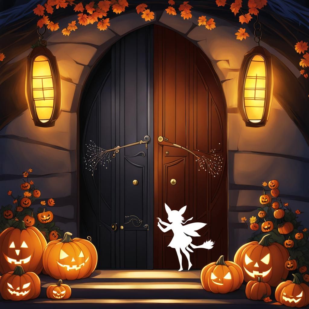 Enchanted Halloween Fairy Door in Anime Style
