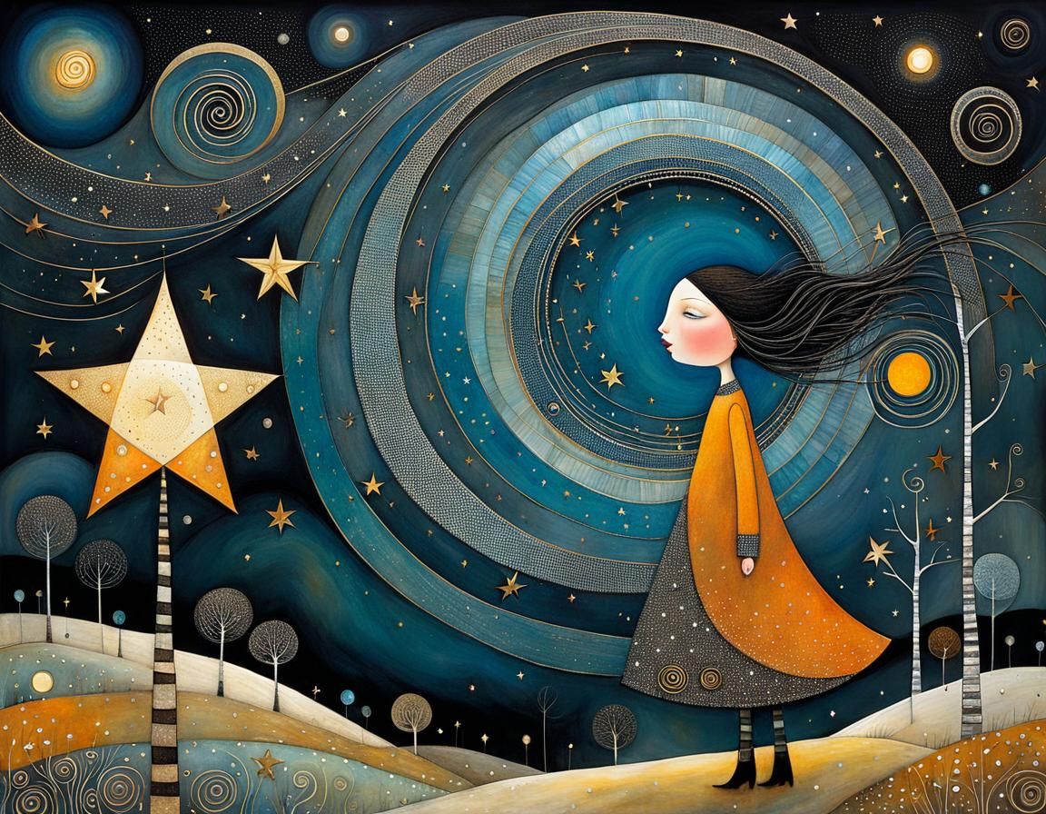 Magical Starry Wish in Surreal Alcohol Ink Style