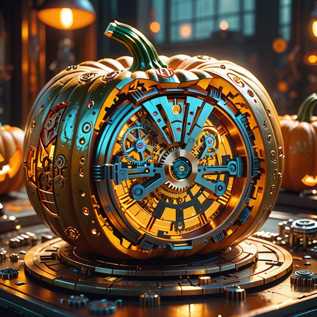 Cyberpunk Pumpkin Carving with Rolex Clockwork Mechanism