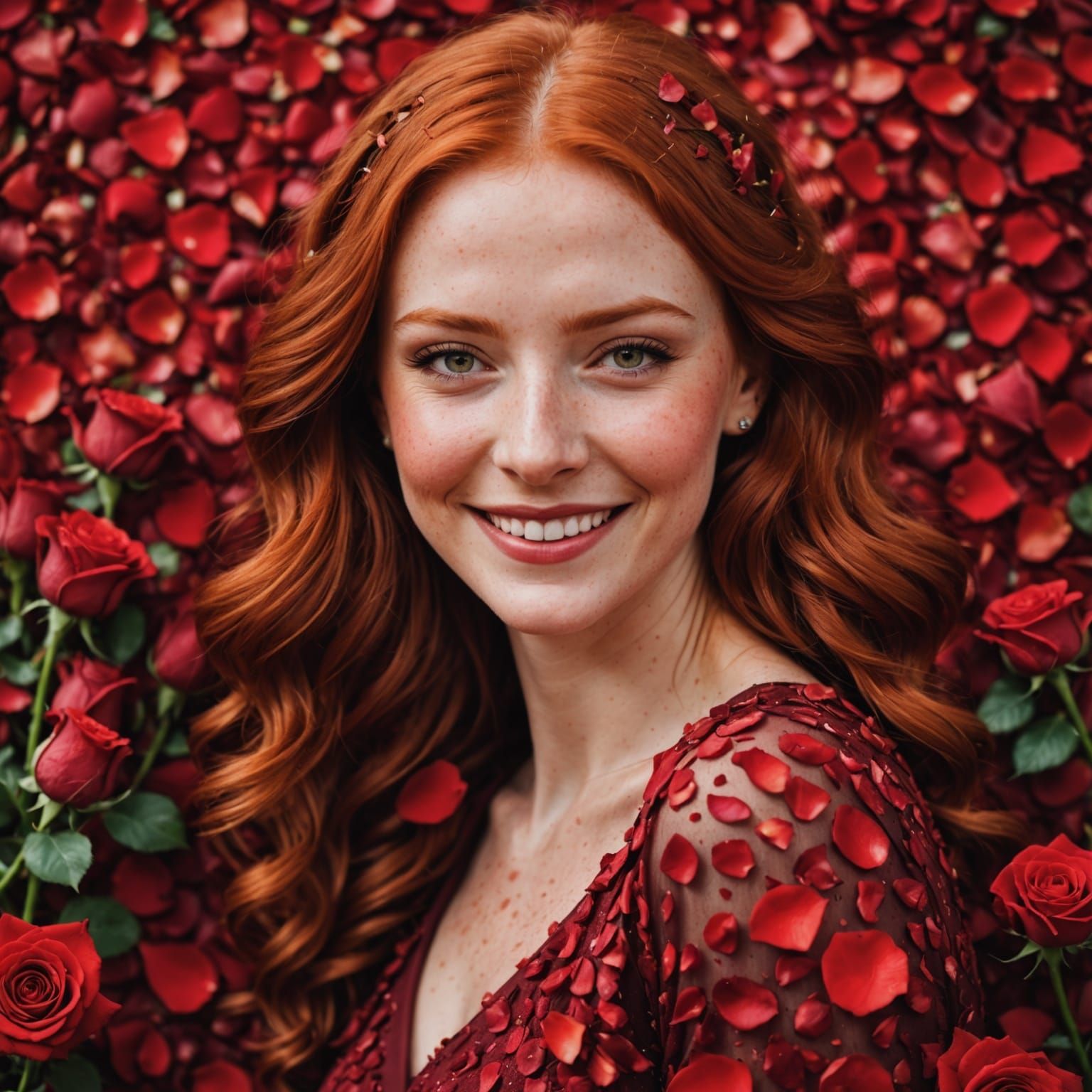 Romantic Storybook Woman Surrounded by Red Roses