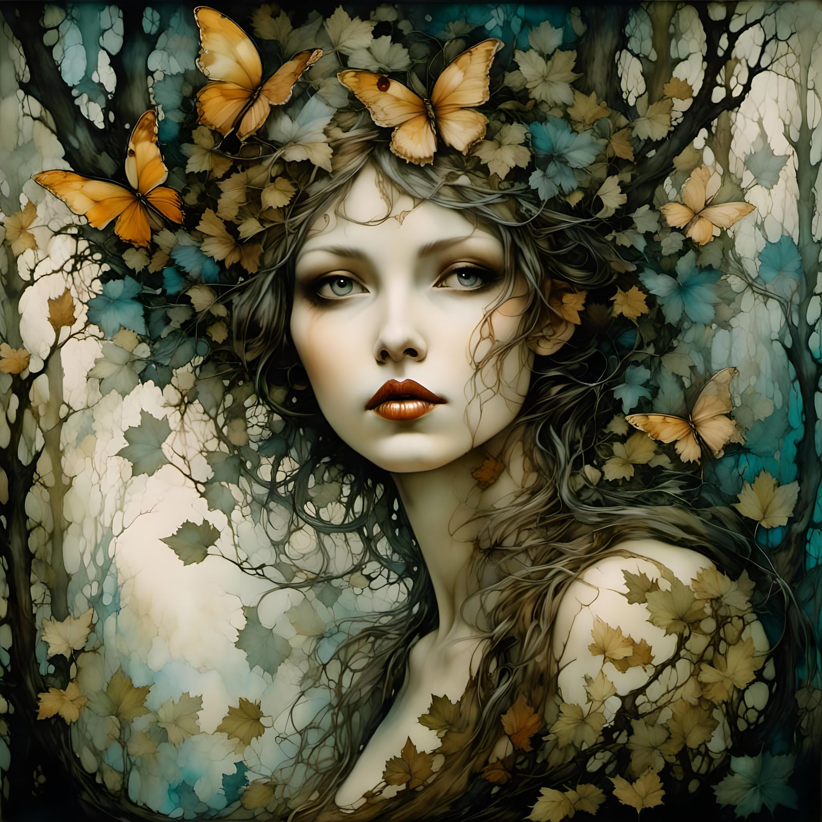 Fantasy fairy forest,  fractals, alcohol ink, high contrast,...