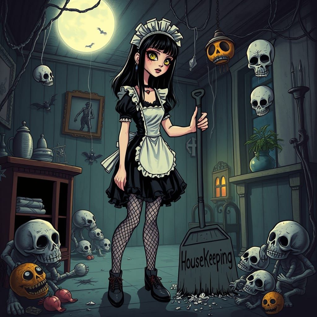 Gothic Maid in a Surrealist Nightmare of Cleaning