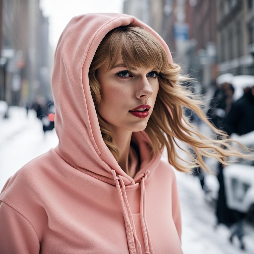 Woman in Pink Hoodie Running in Snowy City